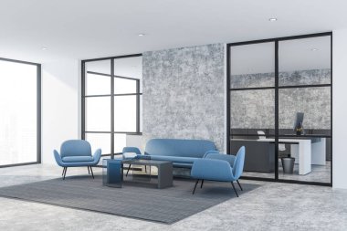 Beyaz ve beton ofis bekleme odası köşe