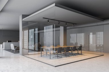 Gri toplantı salonu köşesinde