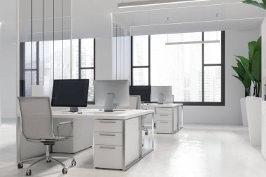 Beyaz ve cam ofis iç