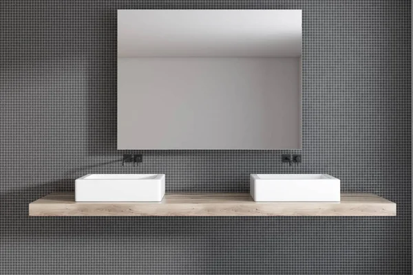 Interior do banheiro cinza com pia dupla — Fotografia de Stock