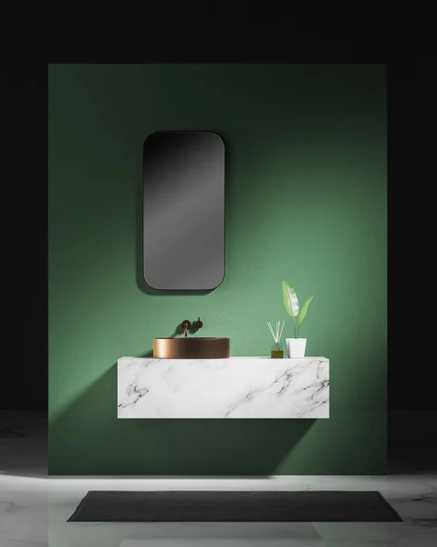 シンクと緑のバスルーム インテリア — ストック写真