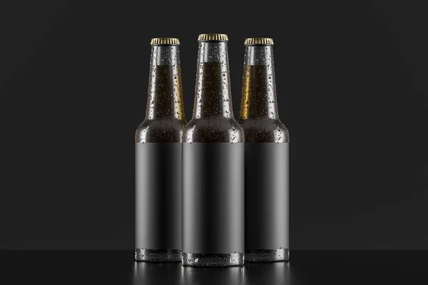 Tres botellas de vidrio sobre fondo negro —  Fotos de Stock