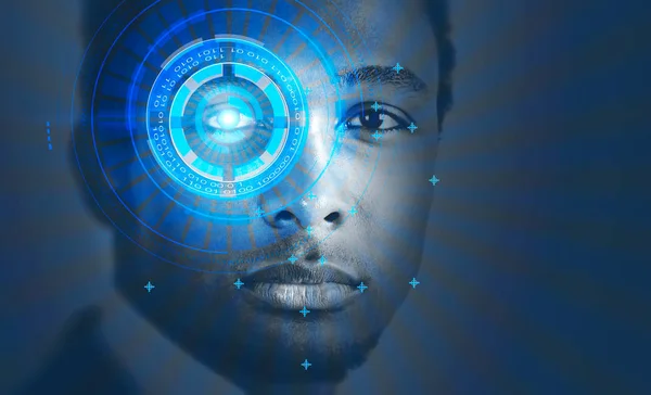 African American man, face recognition interface