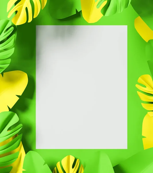 Foglie verdi e gialle sfondo con poster — Foto Stock