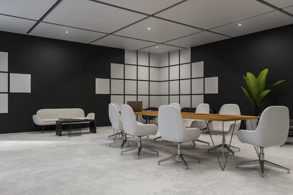 Black and white meeting room corner