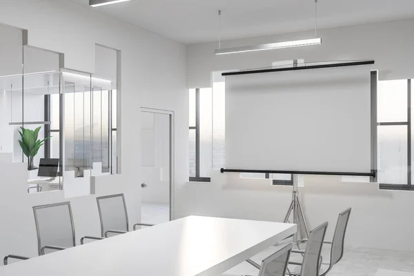 White meeting room corner with screen