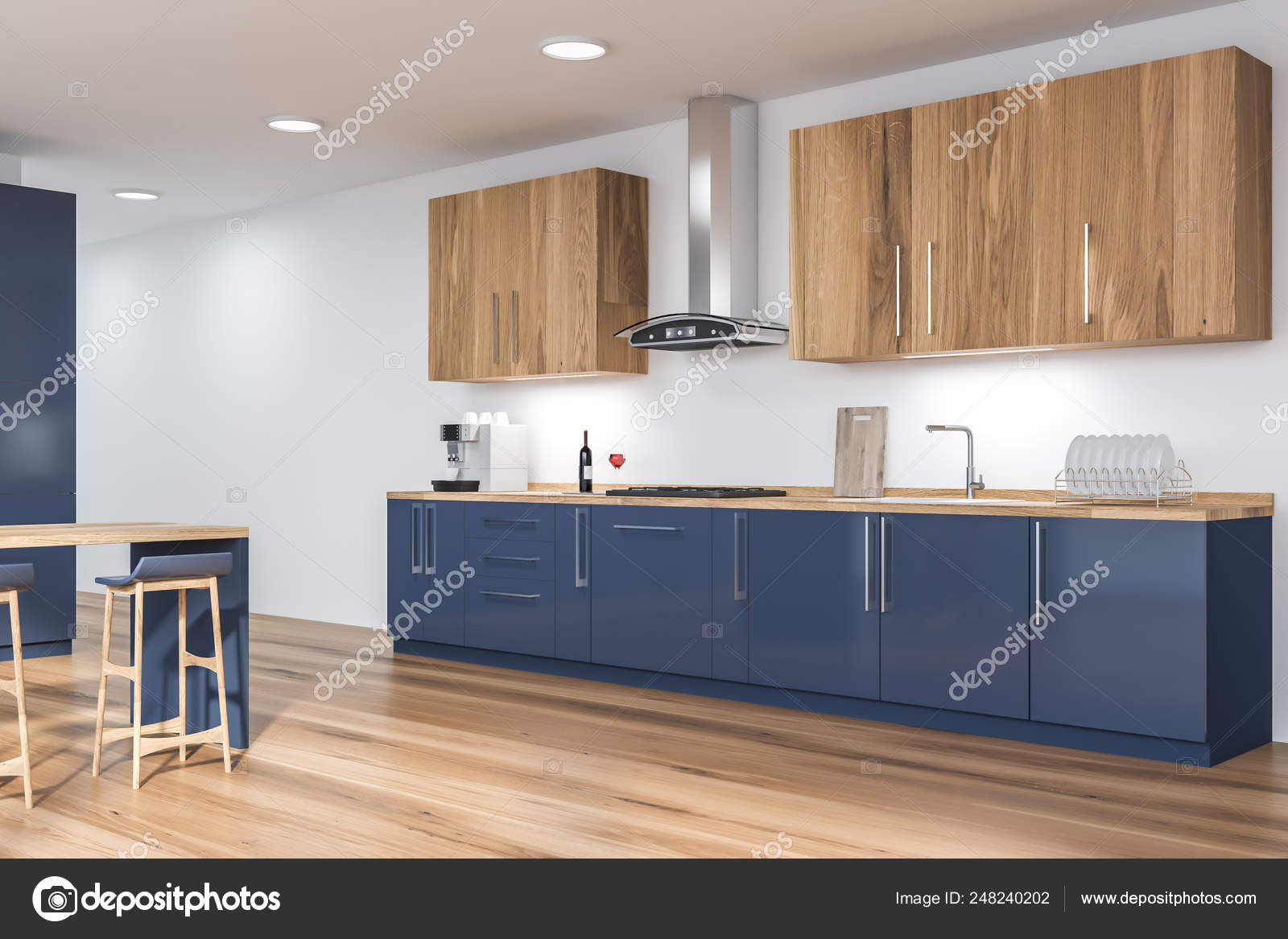 Kitchen Corner With Blue Countertops Stock Photo