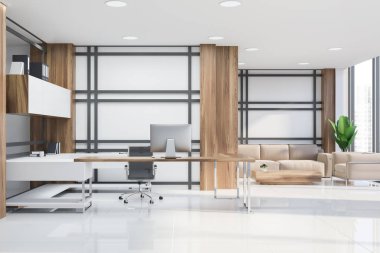Beyaz şerit yemlik office, kanepe ve raflar