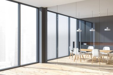 Gri Oda köşe cam kapı ile Toplantı