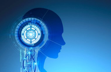 Hud ile robot kafasına mavi arka plan