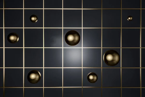 Goldkugeln über schwarzem Fliesenhintergrund — Stockfoto