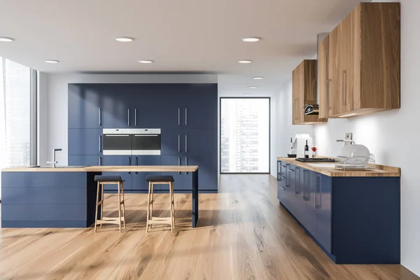 Loft kitchen with cupboards and bar — Stock Photo, Image