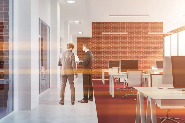 People in brick open space office interior — Stock Photo, Image