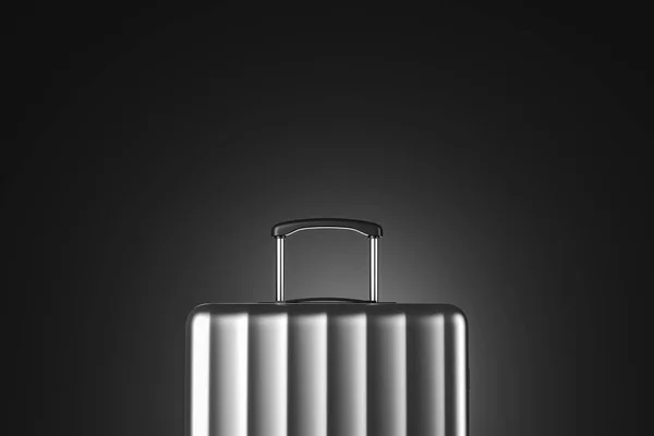 Silver suitcase close up over black — Stock Photo, Image