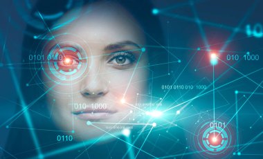 Güzel genç esmer, ikili kod ve hud