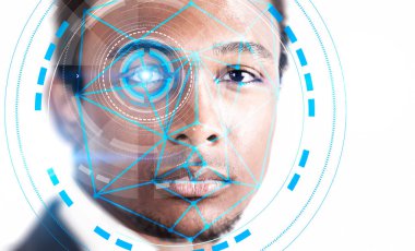 African American man, blue face recognition clipart