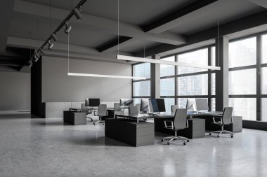 Çatı katı gri açık alan office köşe dolap ile
