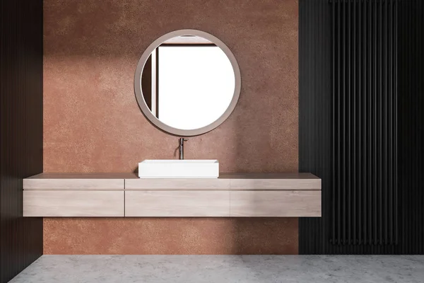 Beige bathroom interior, sink and mirror — Stock Photo, Image