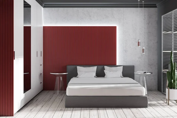 Concrete and red bedroom interior