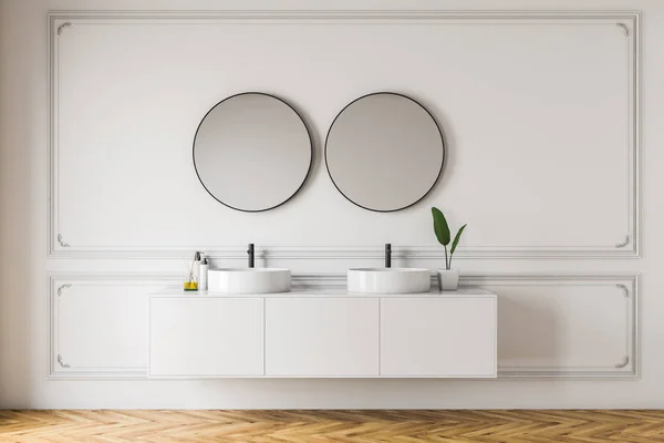 Fehér fürdőszoba interior, dupla mosogató — Stock Fotó