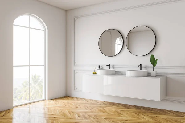 White bathroom corner, double sink — Stock Photo, Image