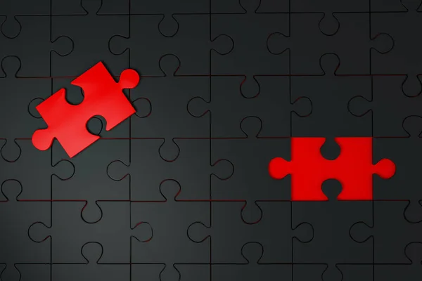 Schwarze und rote Puzzleteile von oben — Stockfoto