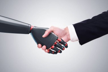 Robot el, beton duvar sallayarak adam