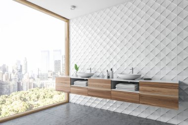 Beyaz karo banyo köşesi, çift lavabo
