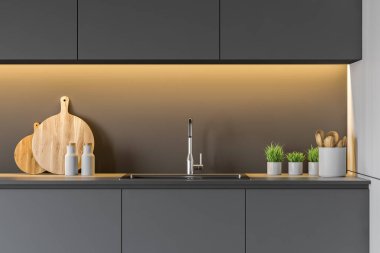 Modern tasarım mutfak iç pencere. 3D render.