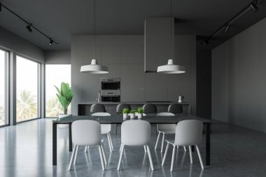 Gri mutfak iç tablo ve bar