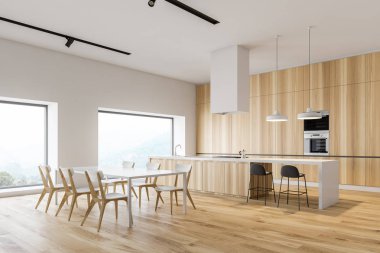 Yemek masası ile ahşap mutfak köşesi