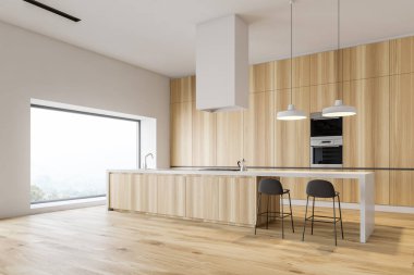 Ahşap mutfak köşesi ile bar ve fırınlar