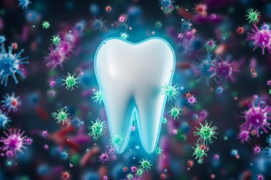Healthy tooth and black bacteria background clipart