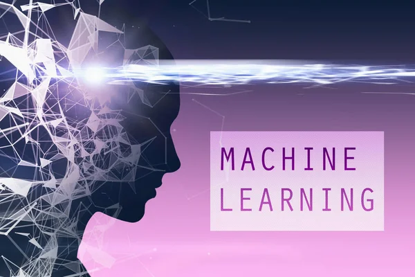 Woman head silhouette, machine learning purple