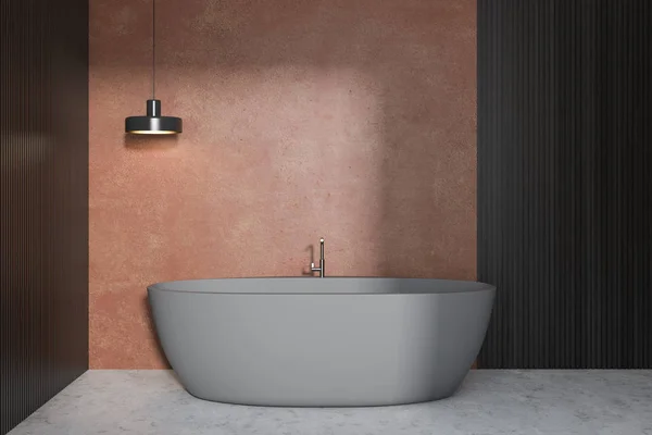 Beige bad innvendig, grått badekar – stockfoto