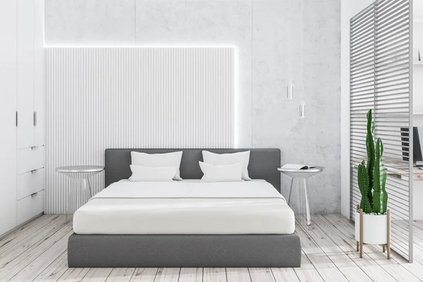 Concrete and white bedroom interior — Stock Photo, Image