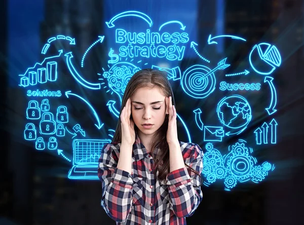 Stressed young woman, business strategy — Stock Photo, Image