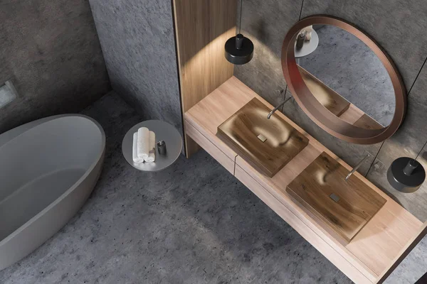 Beton banyo küvet ve lavabo Üstten Görünüm — Stok fotoğraf