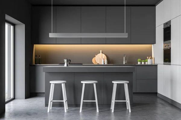 Modern nyaman disign interior dapur dengan furnitur. Perender 3d . — Stok Foto