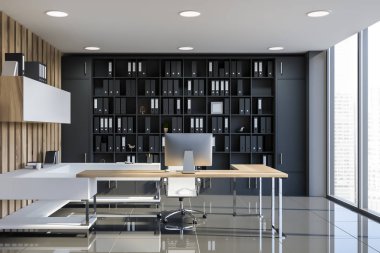 Ahşap Yöneticisi office iç kitap rafı ile