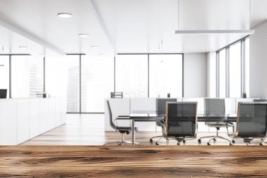Modern beyaz boş ofis iç yönetim kurulu tablo ile. 3D render.