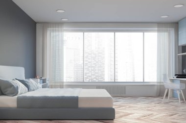 Ev ofis ile gri yatak odası iç