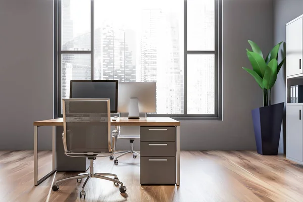 Minimalistic gray office interior — Stock Photo, Image