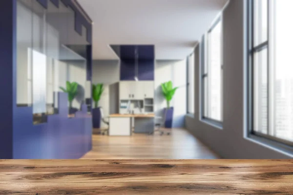 Blue and gray open space office interior, blurred — Stock Photo, Image