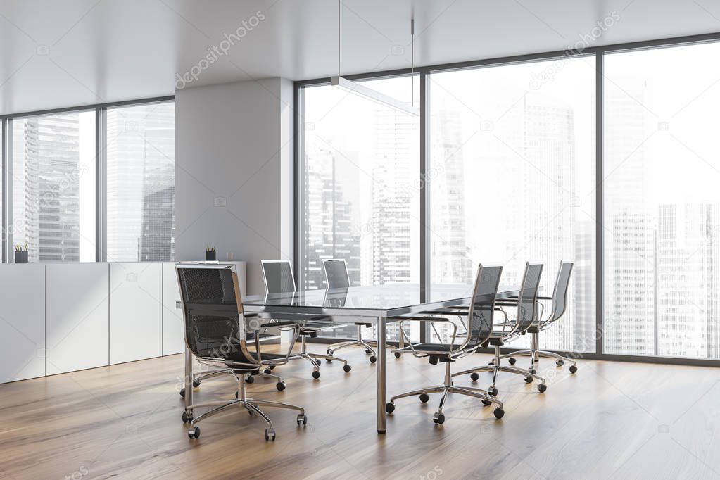Modern white empty office interior with board table. 3D render.