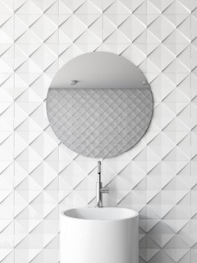 Beyaz karo banyo yuvarlak kadar yakın lavabo