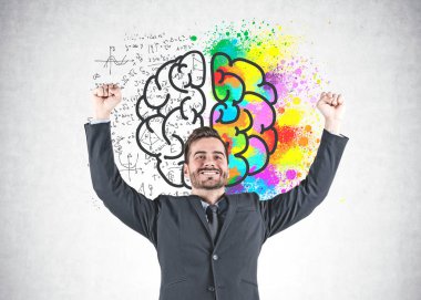 İşadamı kutluyor zafer, beyin kroki