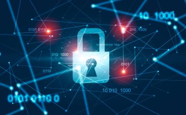 Emniyet konsepti: dijital arka plan üzerinde kapalı asma kilit. 3D render