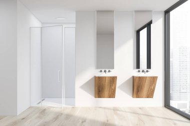 Beyaz banyo lavabo ve duş