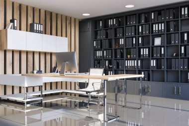 Ahşap Yöneticisi office köşe kitaplık ile